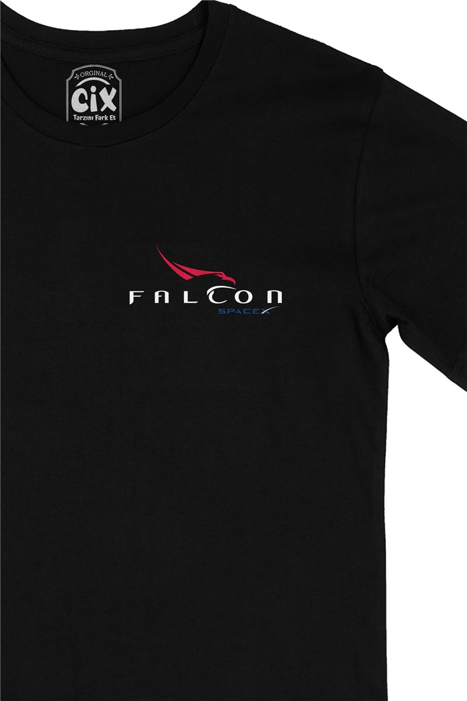 Falcon Spacex Cep Logo Tasarımlı Siyah Tişört