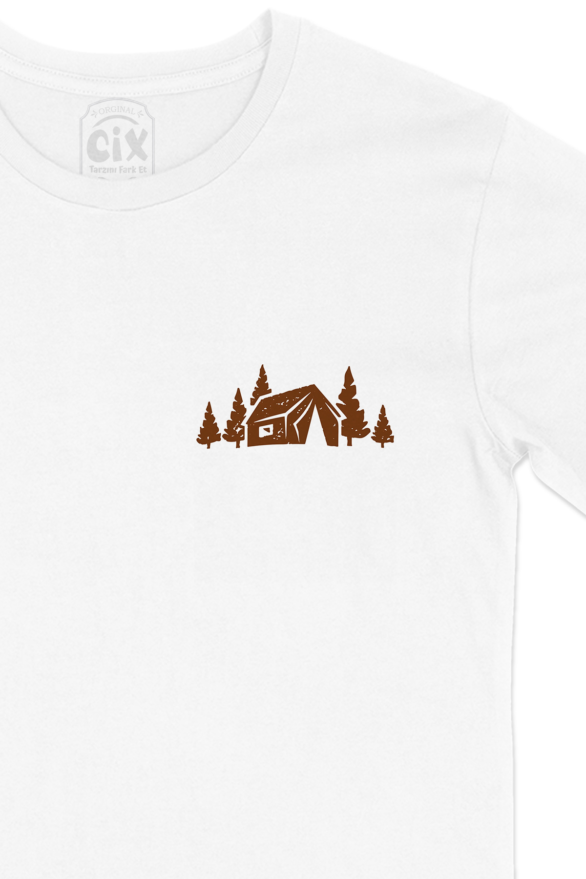 Family Tent Cep Logo Tasarımlı Beyaz Tişört