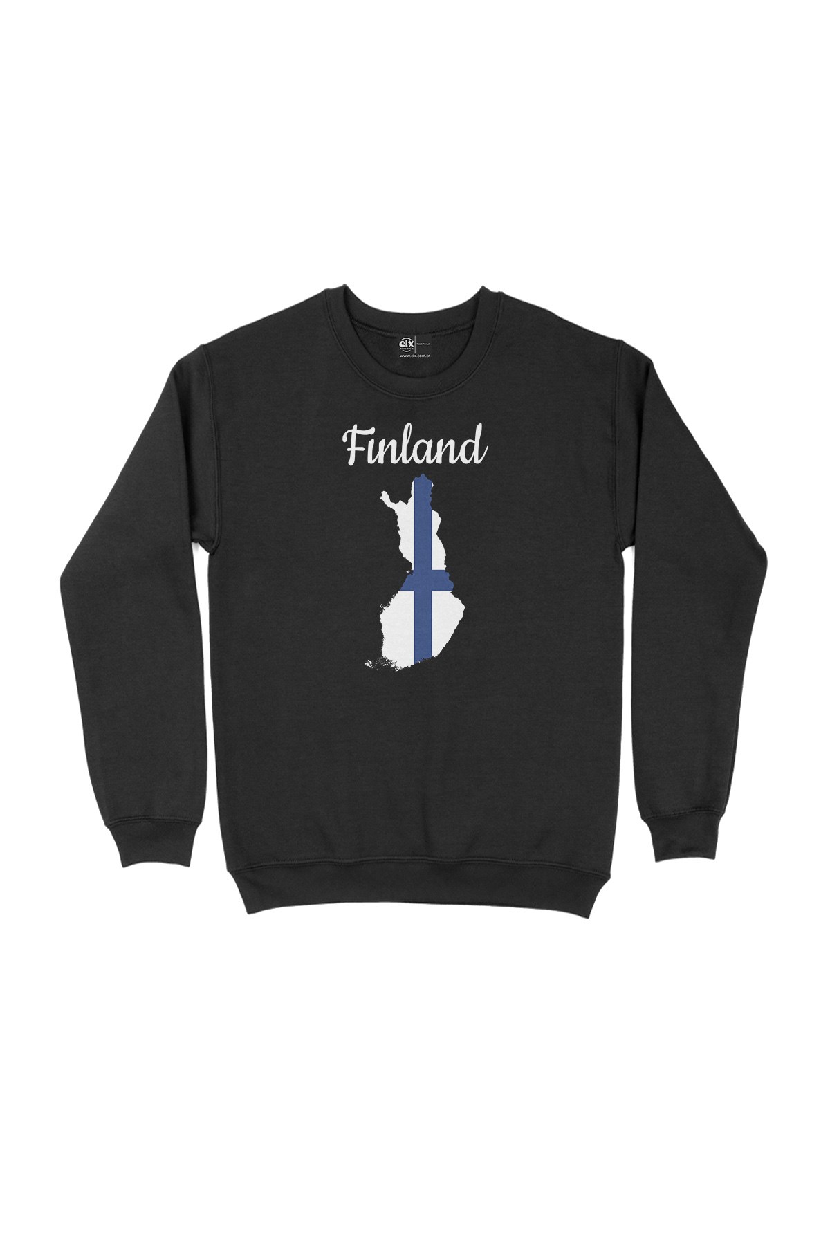 Finlandiya Haritalı ve Bayraklı Siyah Sweatshirt