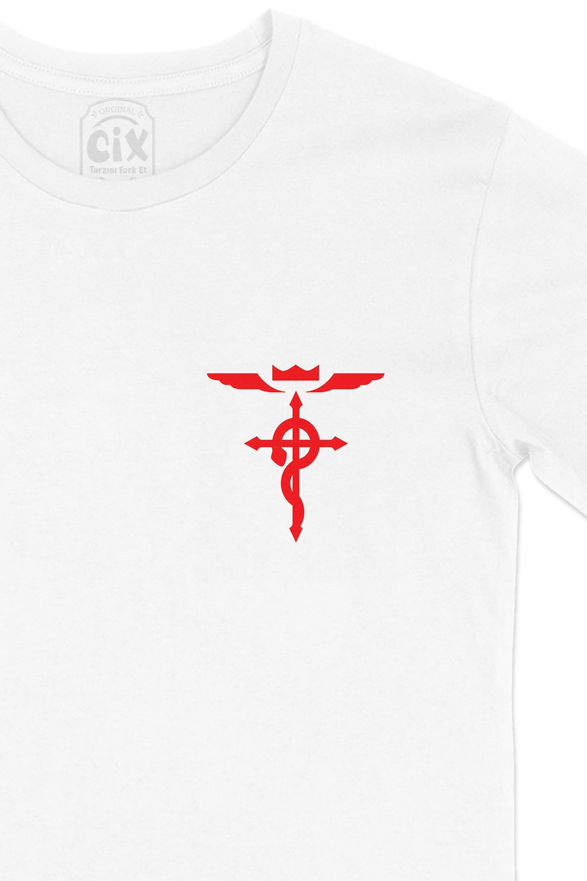 Full Metal Alchemist Cep Logo Tasarımlı Beyaz Tişört