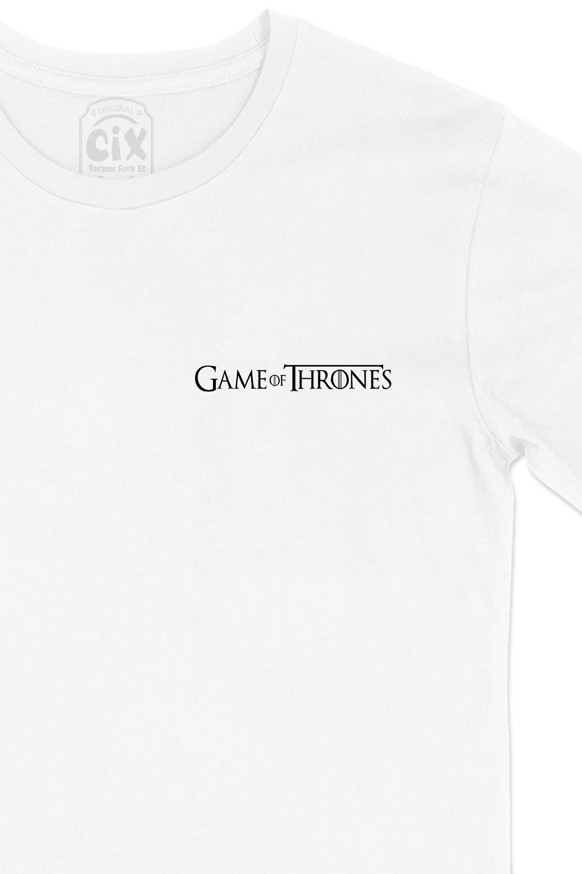 Game Of Thrones Logolu Cep Logo Tasarımlı Beyaz Tişört