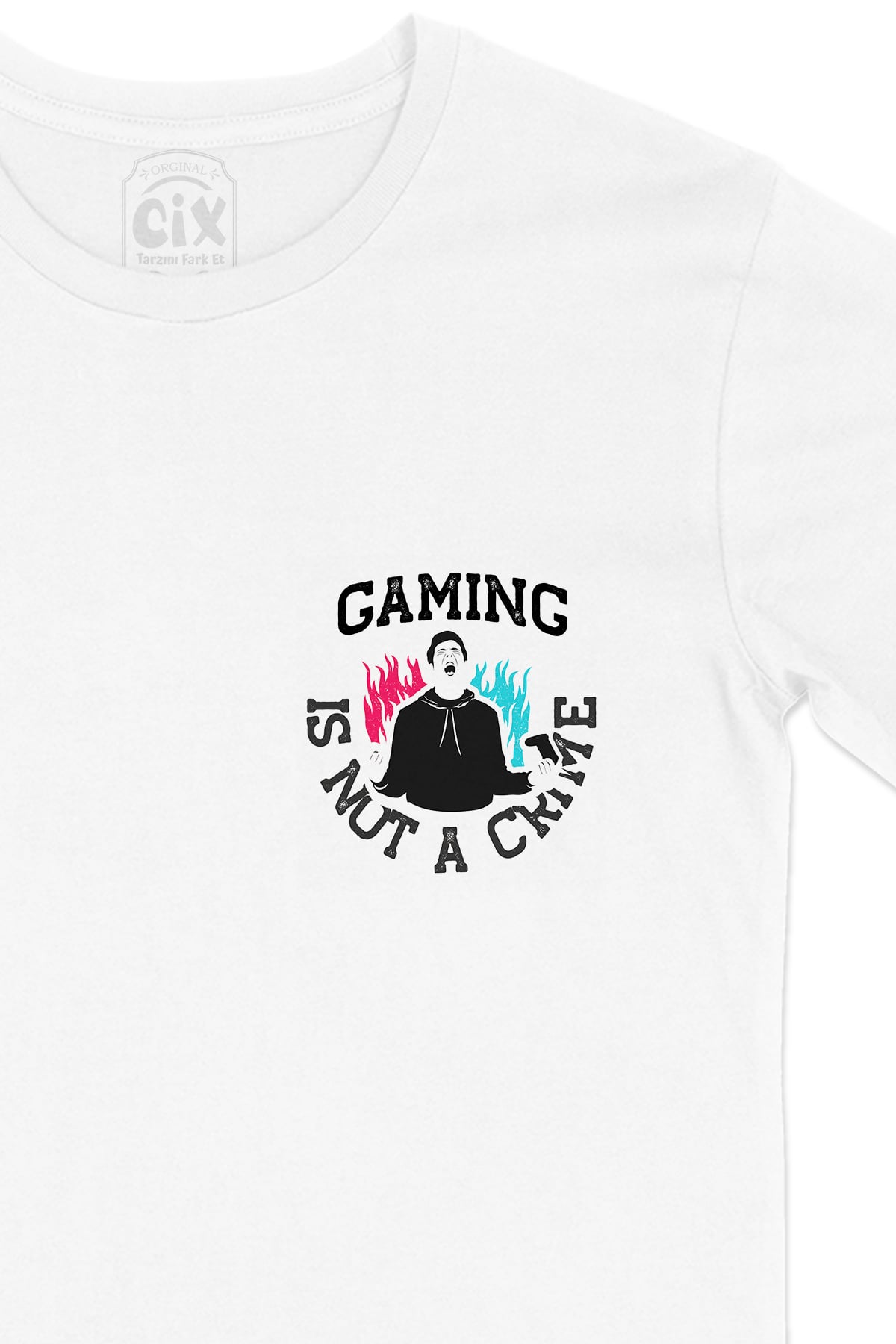 Gaming Is Not A Crime Cep Logo Tasarımlı Beyaz Tişört