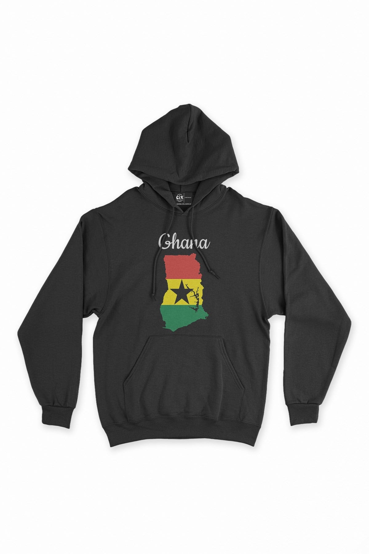 Gana Haritalı ve Bayraklı Siyah Kapşonlu Sweatshirt Hoodie