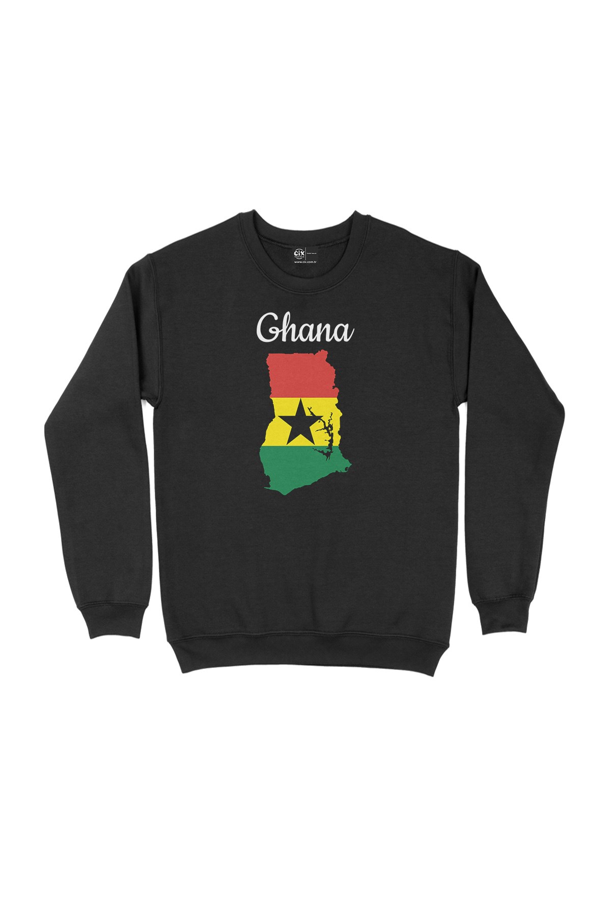 Gana Haritalı ve Bayraklı Siyah Sweatshirt