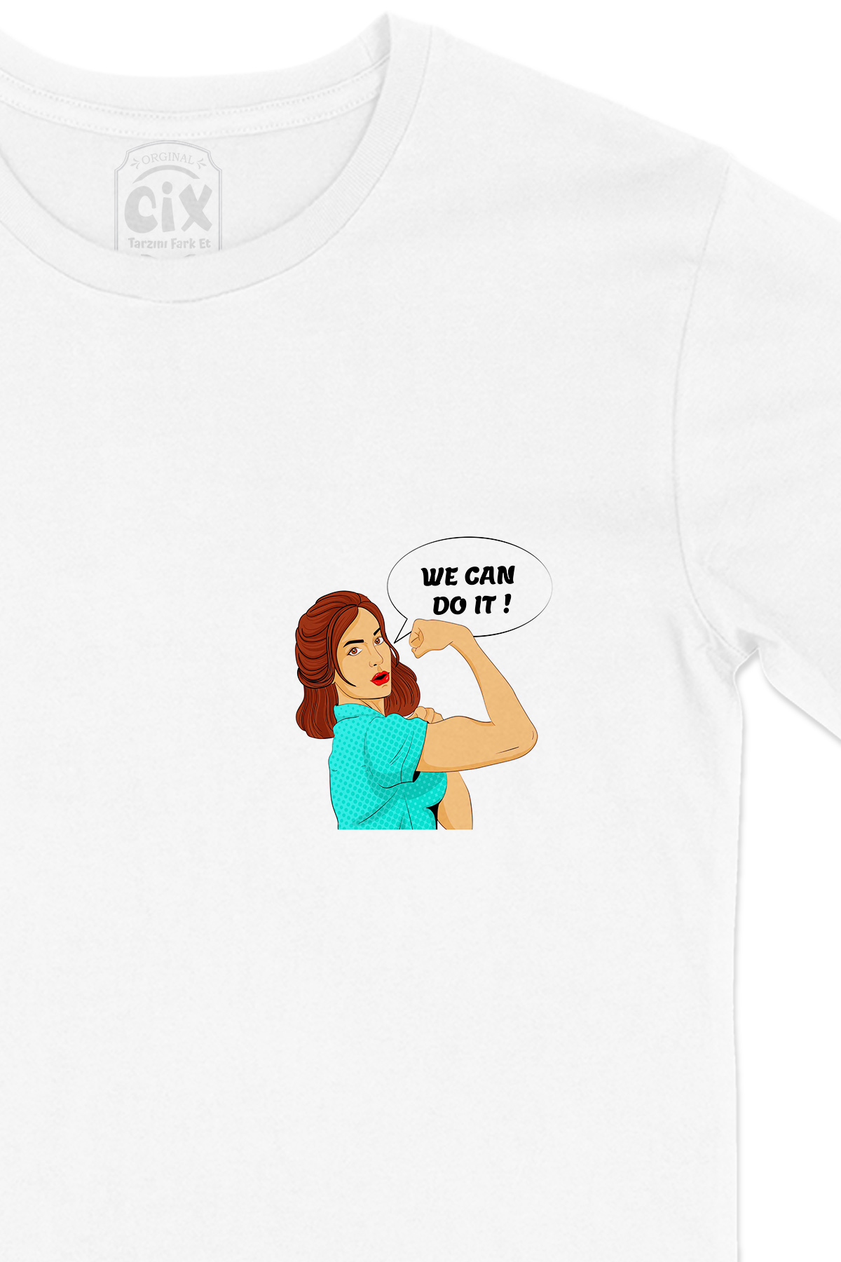 Girl Power Cep Logo Tasarımlı Beyaz Tişört