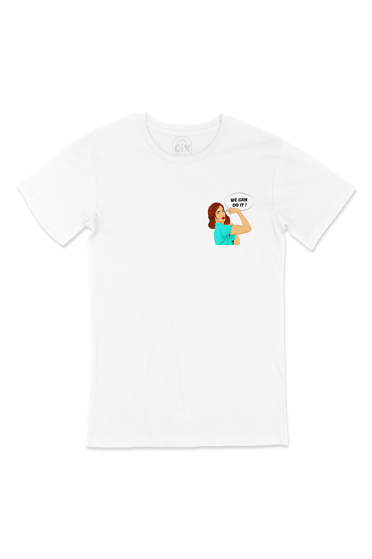 Girl Power Cep Logo Tasarımlı Beyaz Tişört