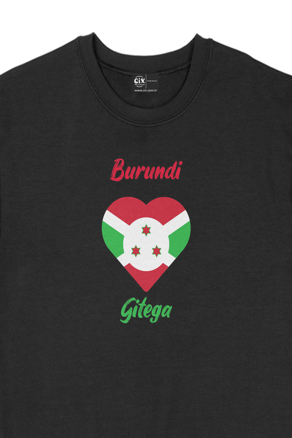 Gitega Burundi Bayraklı Kalpli Siyah Sweatshirt