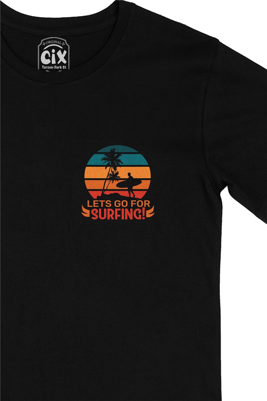 Go To Surf Cep Logo Tasarımlı Siyah Tişört