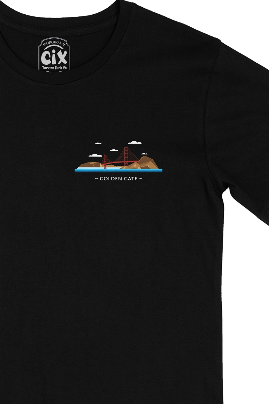 Golden Gate Cep Logo Tasarımlı Siyah Tişört