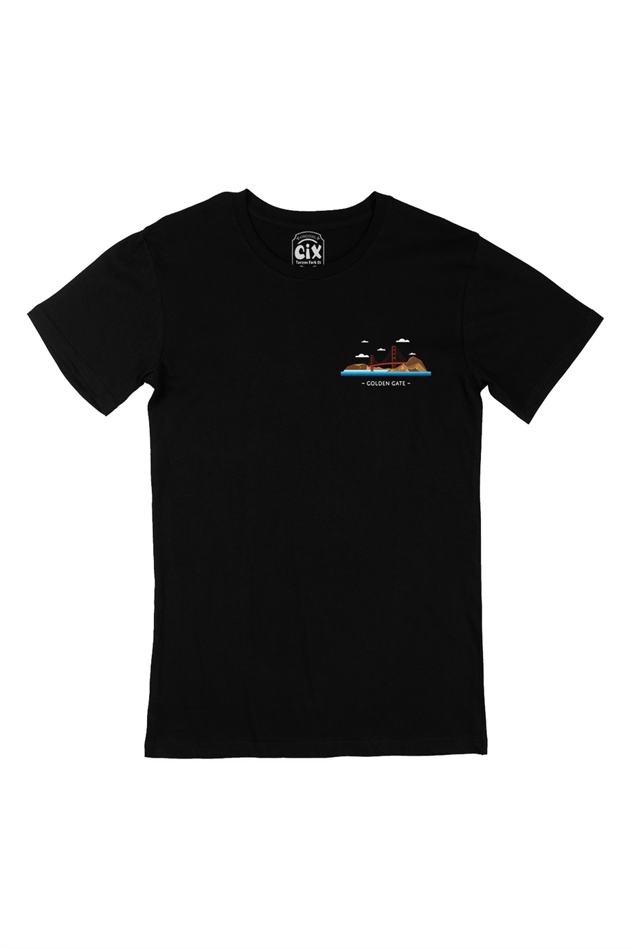 Golden Gate Cep Logo Tasarımlı Siyah Tişört