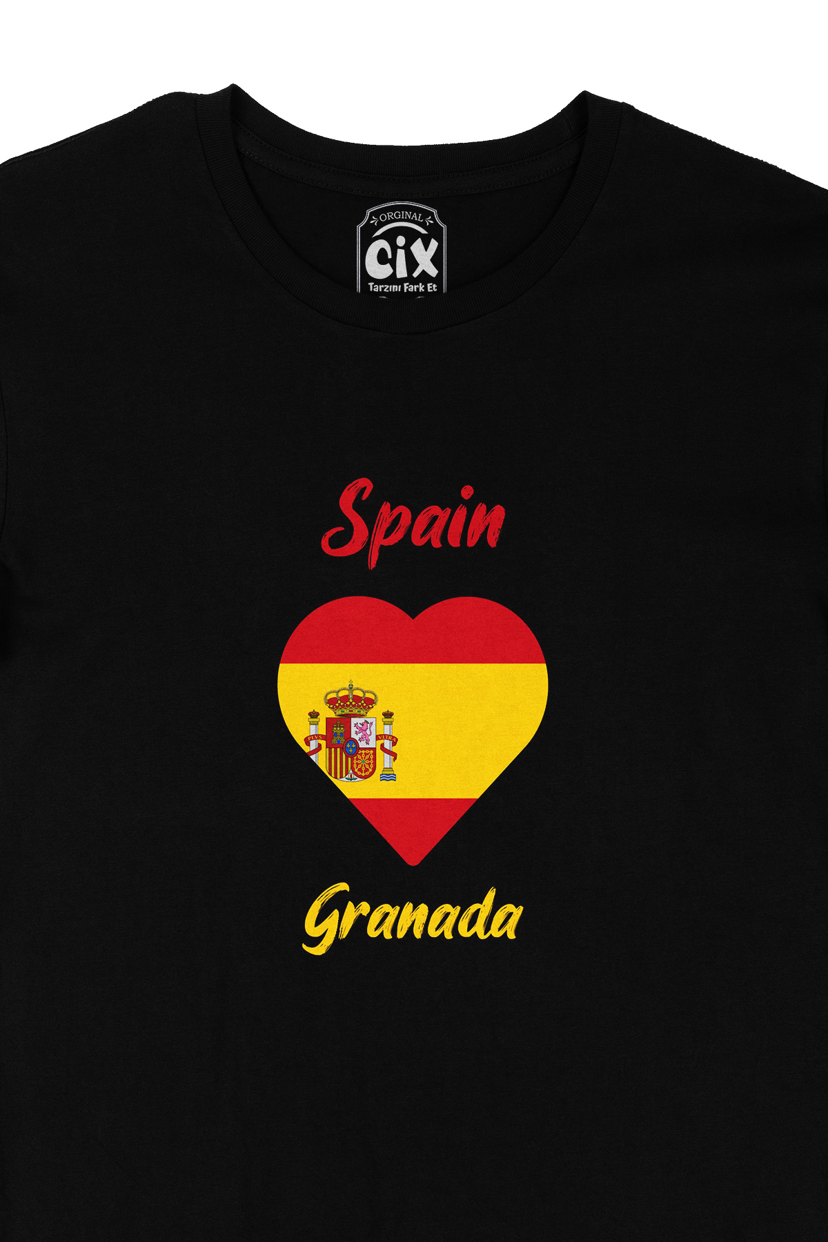 Granada İspanya Bayraklı Kalpli Siyah Tişört