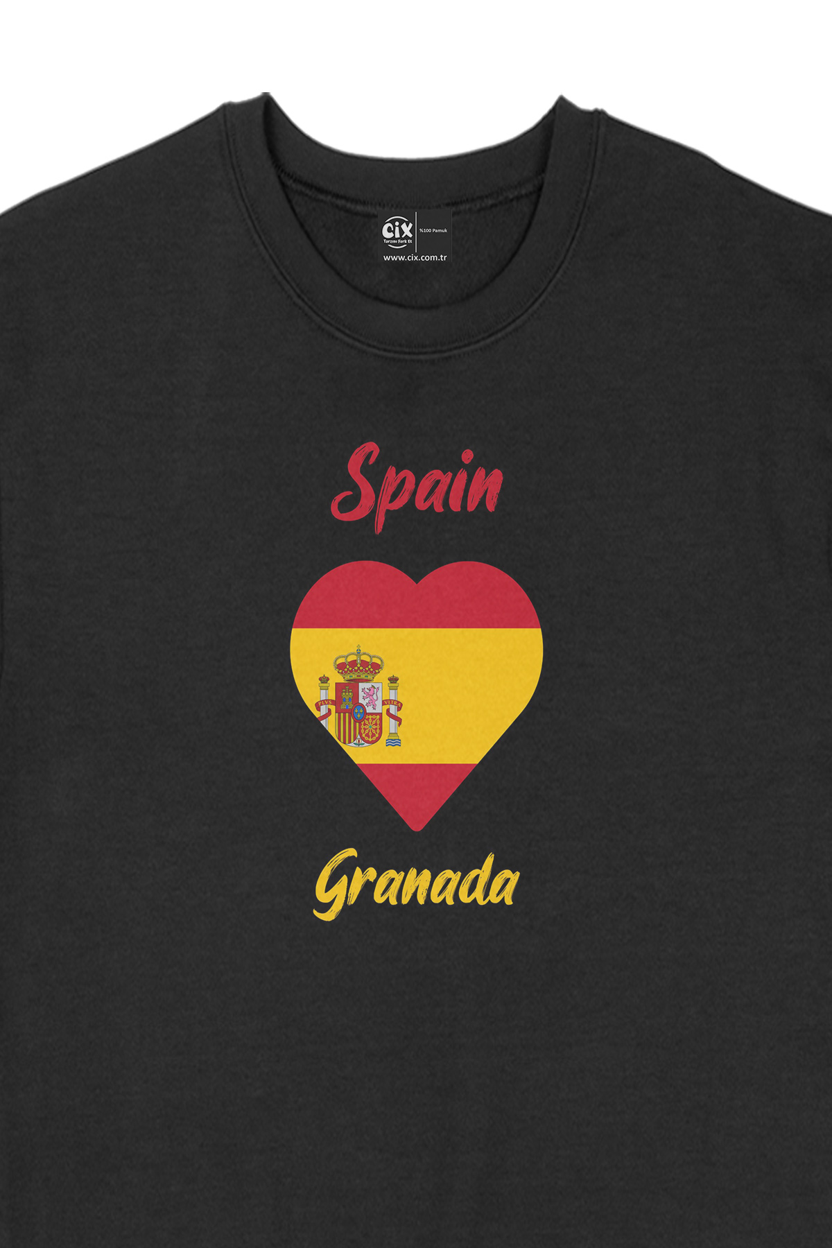 Granada İspanya Bayraklı Kalpli Siyah Sweatshirt
