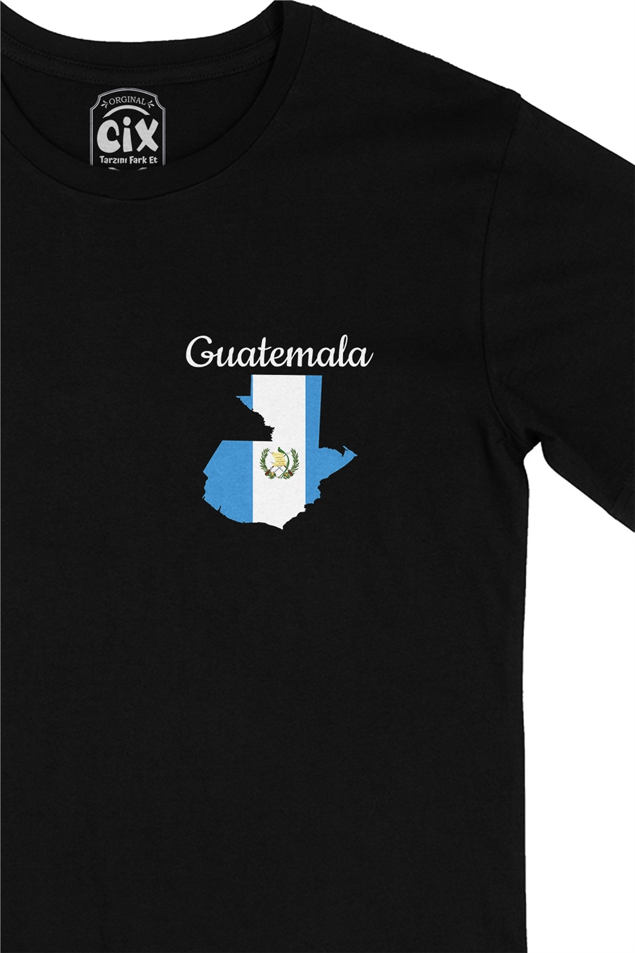 Guatemala Haritalı ve Bayraklı Cep Logo Tasarımlı Siyah Tişört