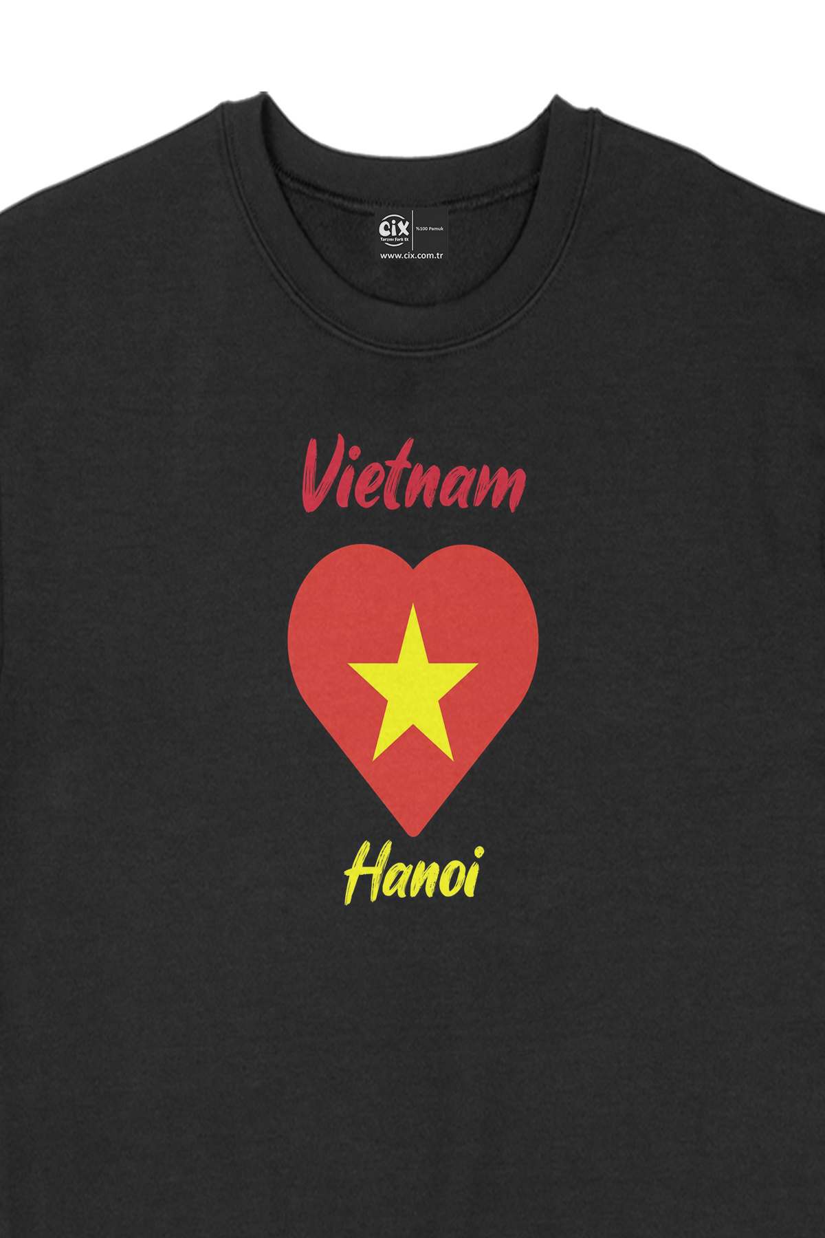 Hanoi Vietnam Bayraklı Kalpli Siyah Sweatshirt