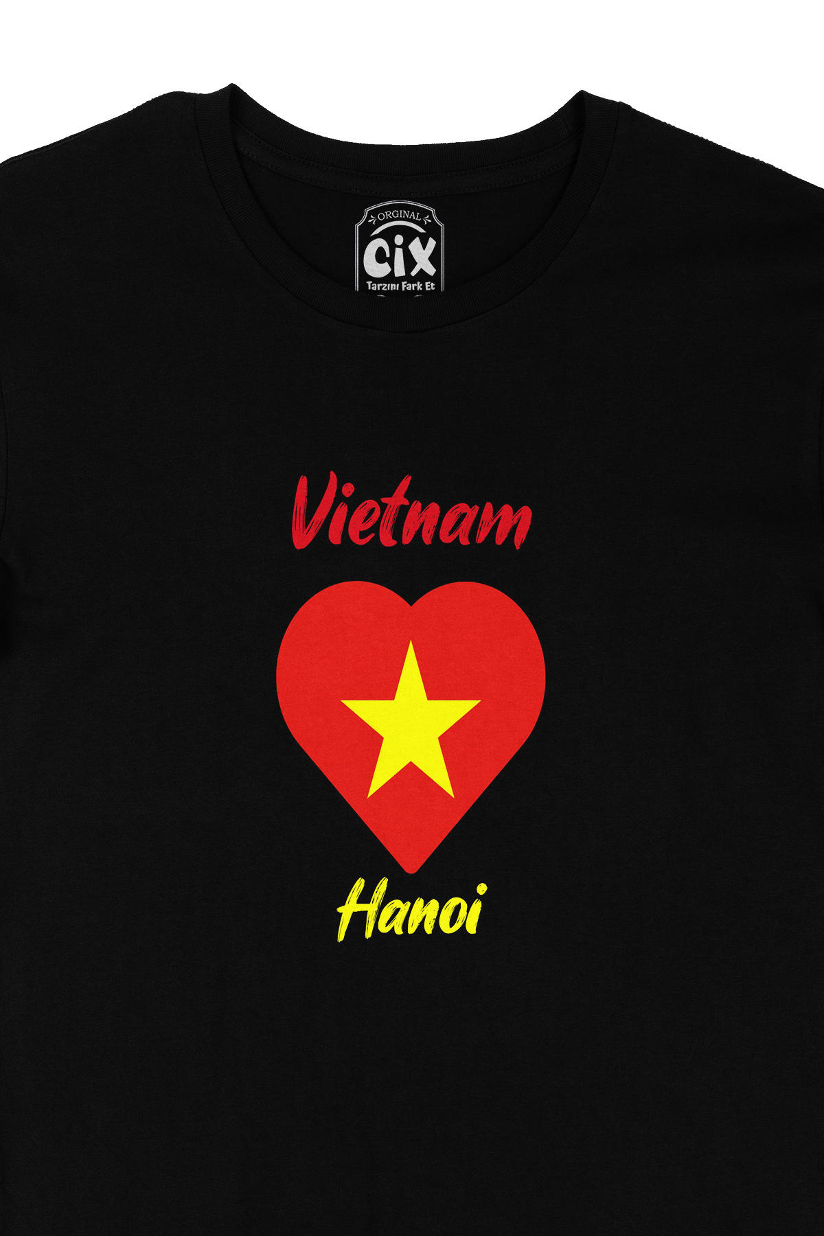 Hanoi Vietnam Bayraklı Kalpli Siyah Tişört