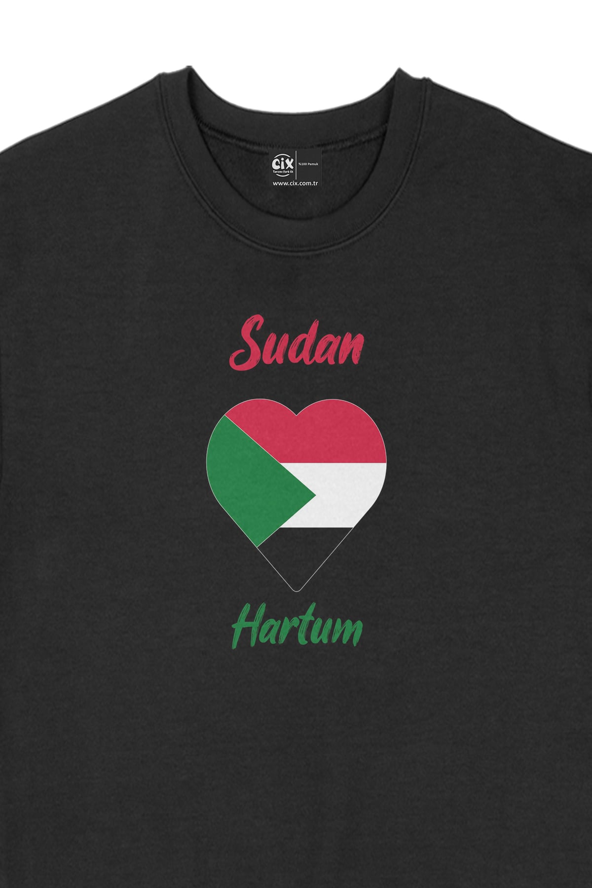 Hartum Sudan Bayraklı Kalpli Siyah Sweatshirt