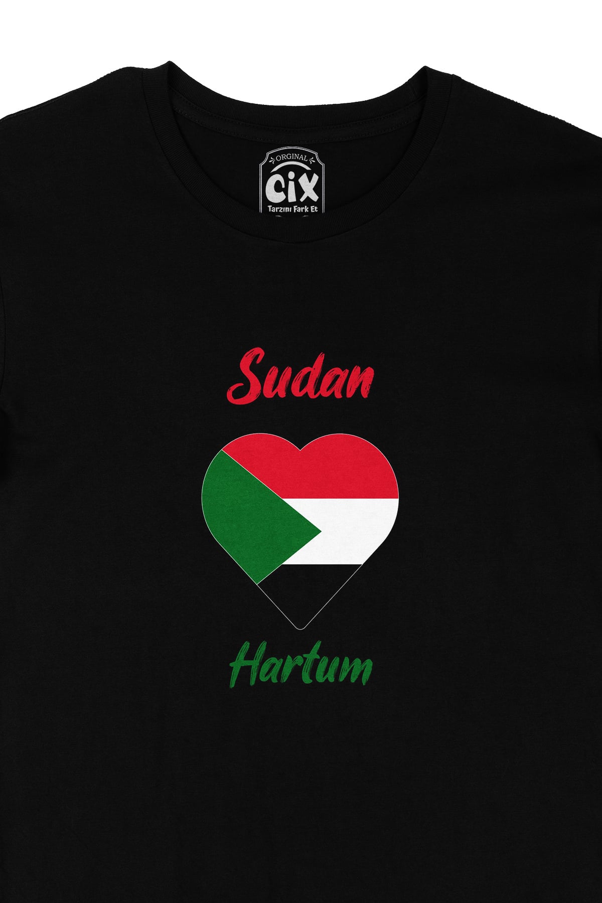 Hartum Sudan Bayraklı Kalpli Siyah Tişört