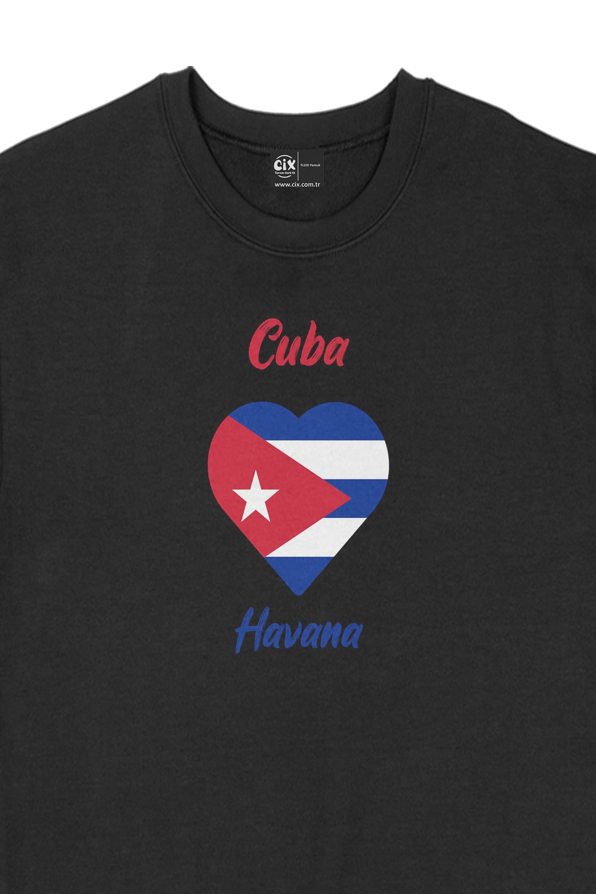Havana Küba Bayraklı Kalpli Siyah Sweatshirt