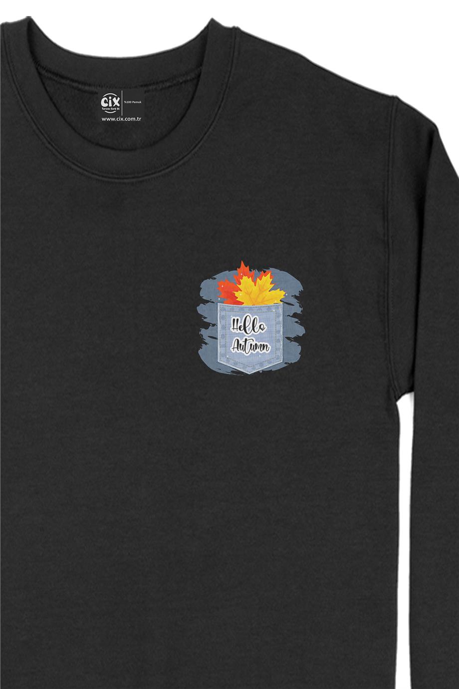 Hello Autumn Sonbahar Cep Tasarım Baskılı Sweatshirt