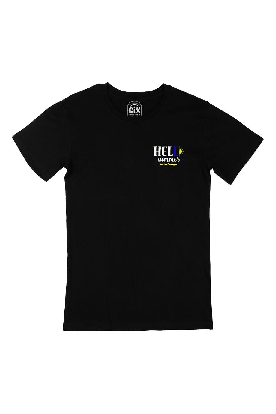 Hello Summer Yaz Cep Tasarım Baskılı Siyah Tişört