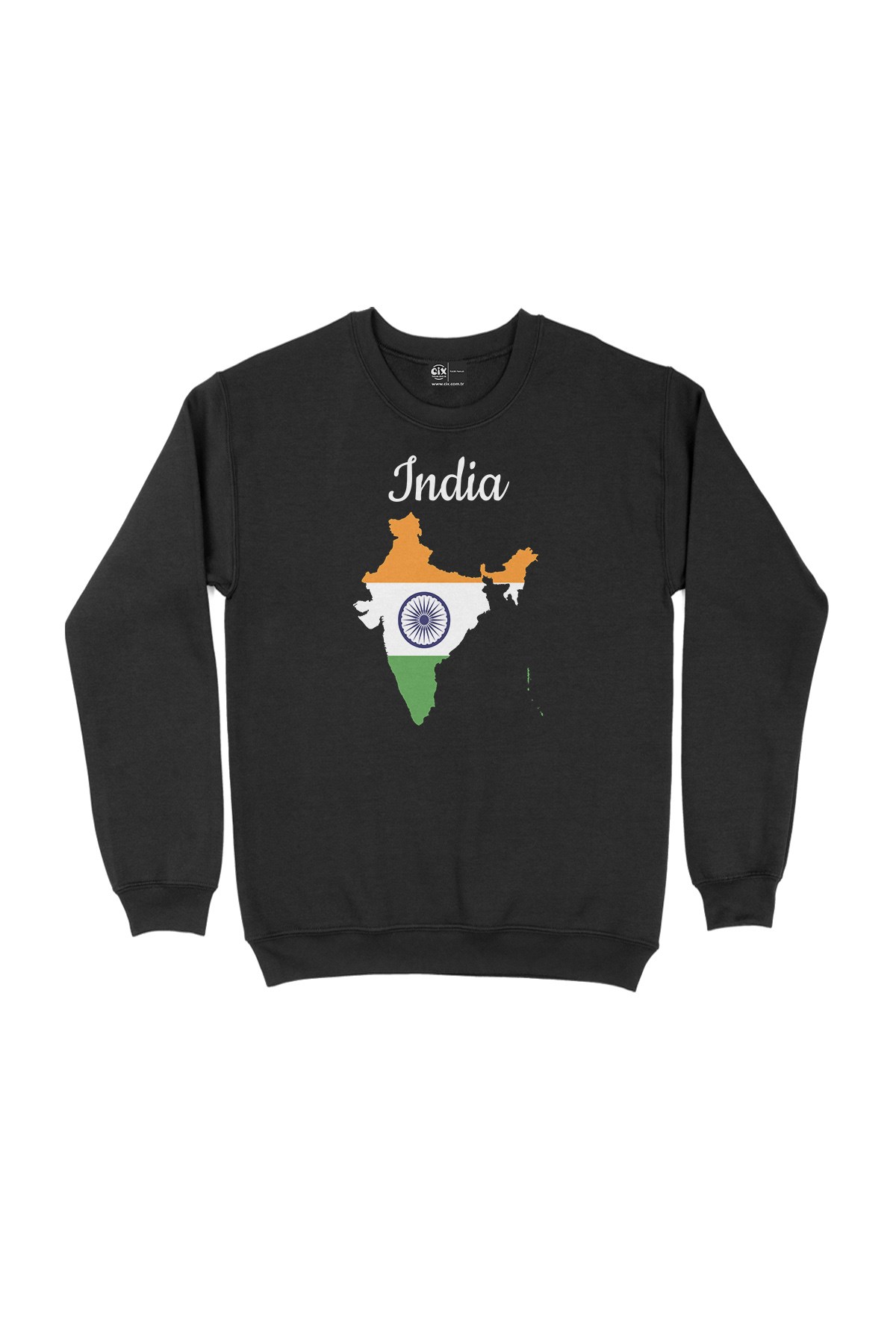 Hinditan Haritalı ve Bayraklı Siyah Sweatshirt