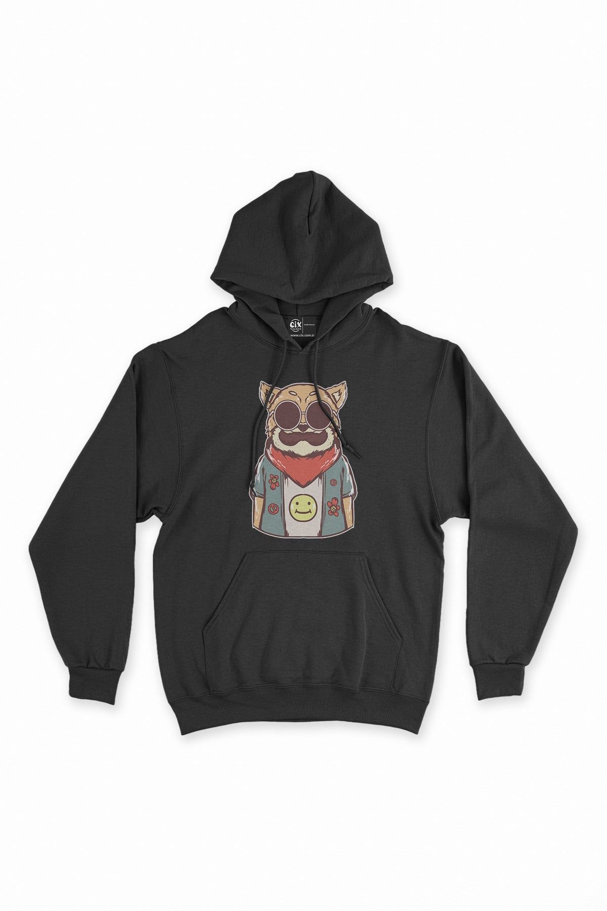 Hippi Kedi Siyah Kapşonlu Sweatshirt Hoodie