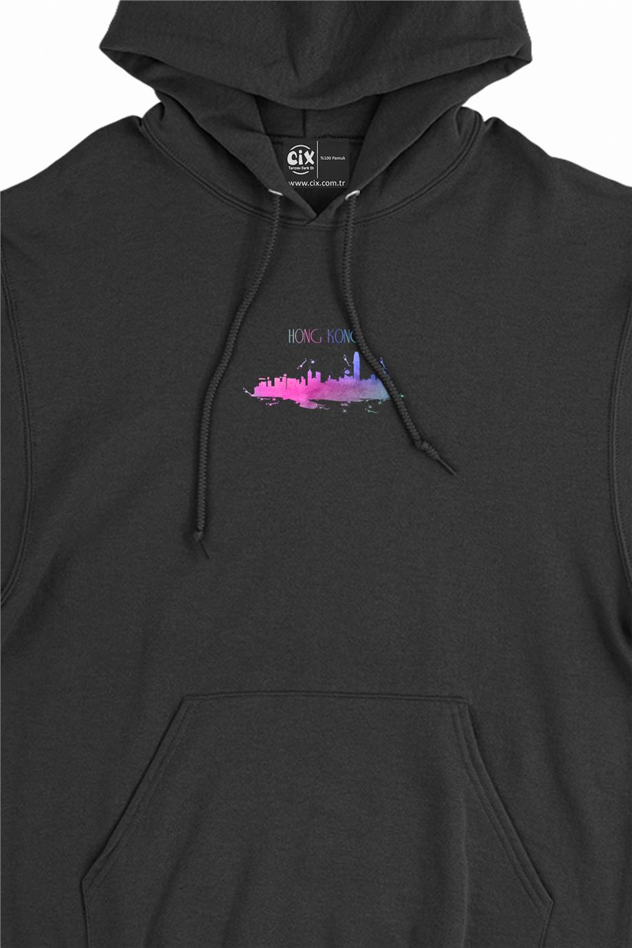 Hong Kong Renkli Minimal Kapşonlu Sweatshirt Hoodie