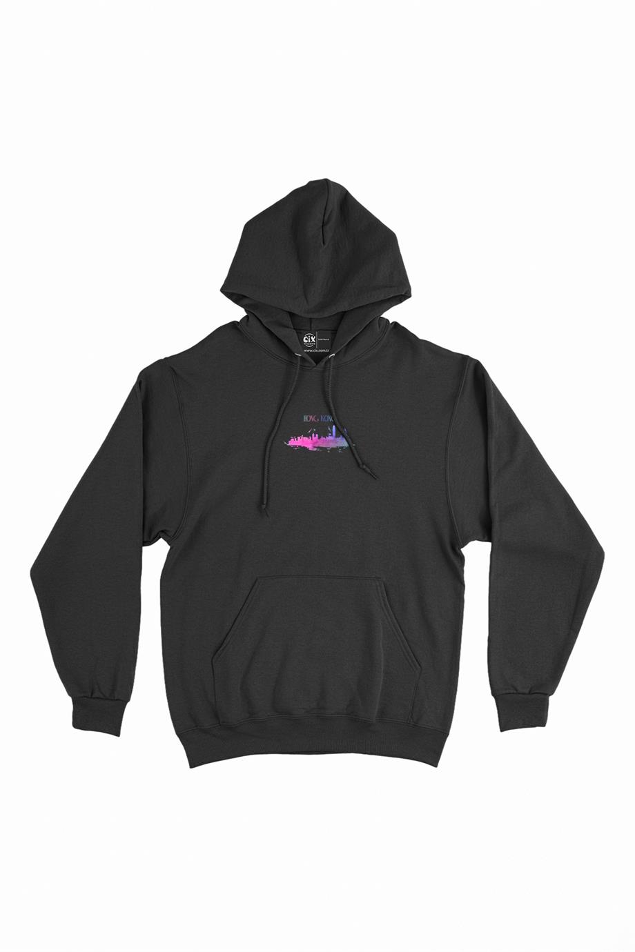 Hong Kong Renkli Minimal Kapşonlu Sweatshirt Hoodie