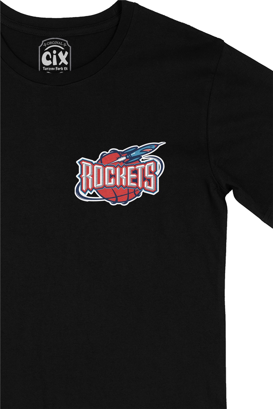 Houston Rockets Cep Logo Tasarımlı Siyah Tişört