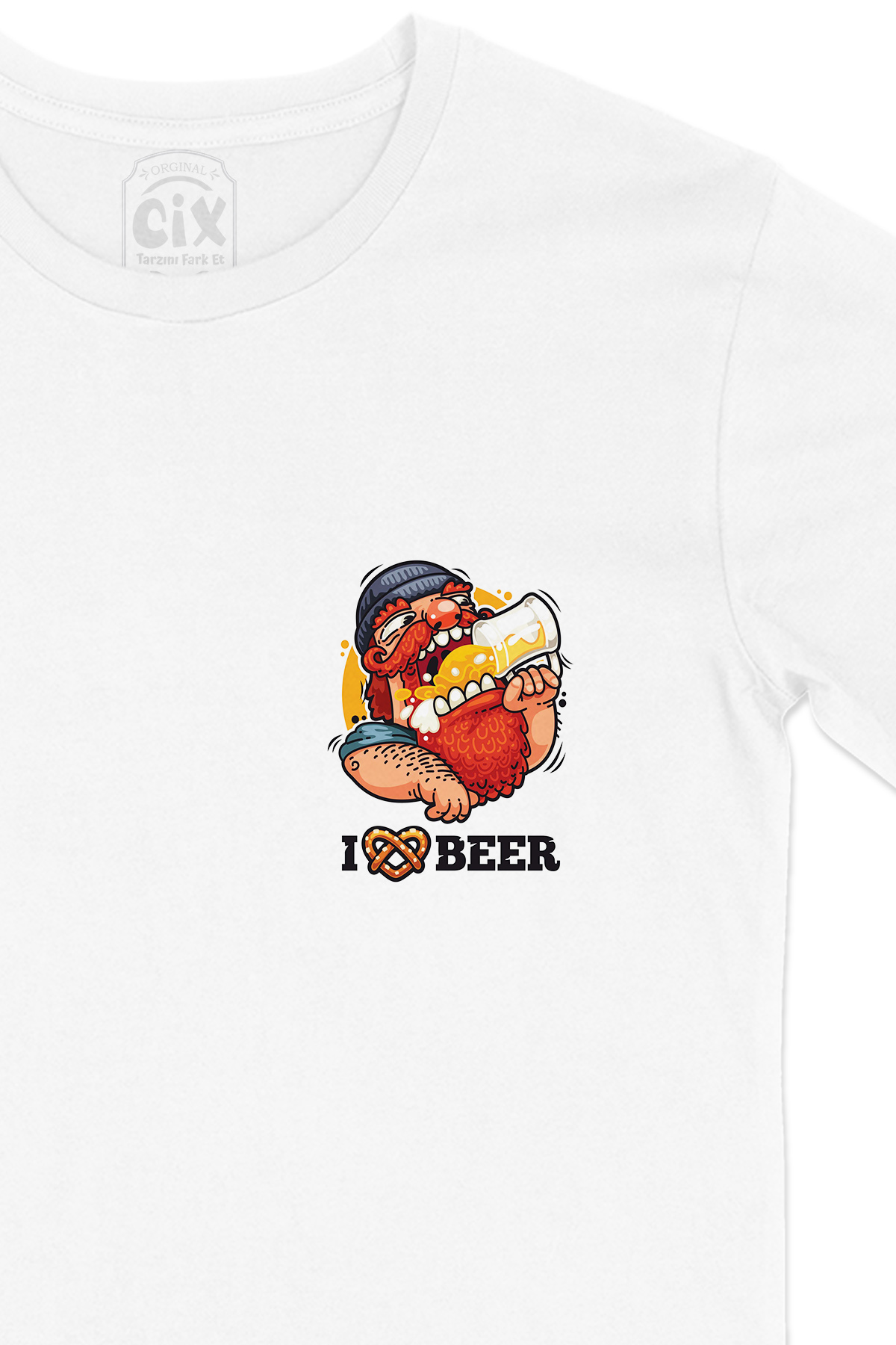 I Love Beer Cep Logo Tasarımlı Beyaz Tişört