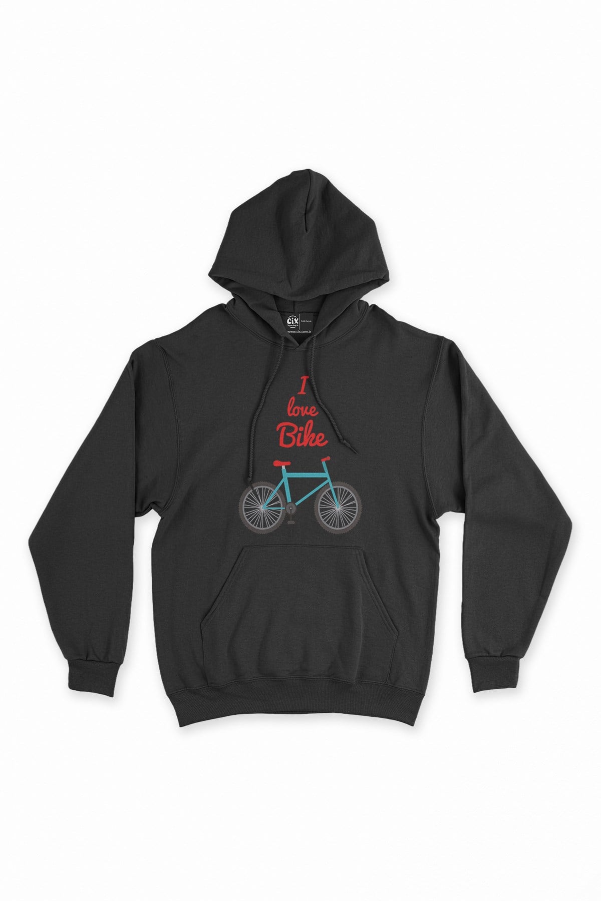 I Love Bike Siyah Kapşonlu Sweatshirt Hoodie