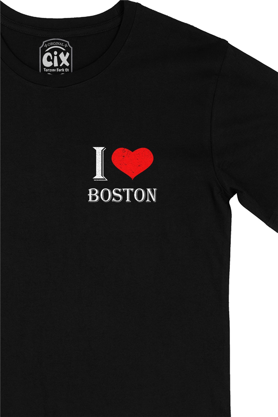 I Love Boston Cep Logo Tasarımlı Siyah Tişört
