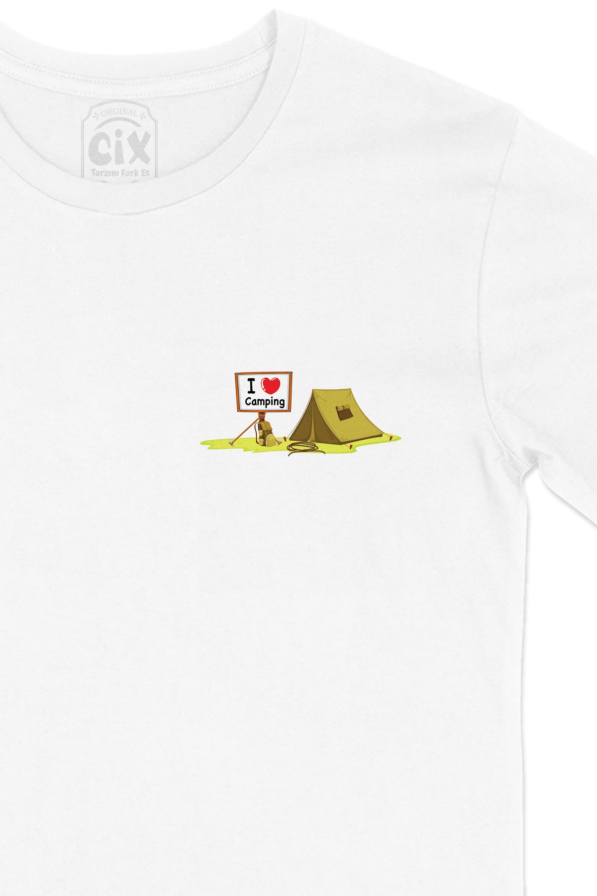 I Love Camping Cep Logo Tasarımlı Beyaz Tişört