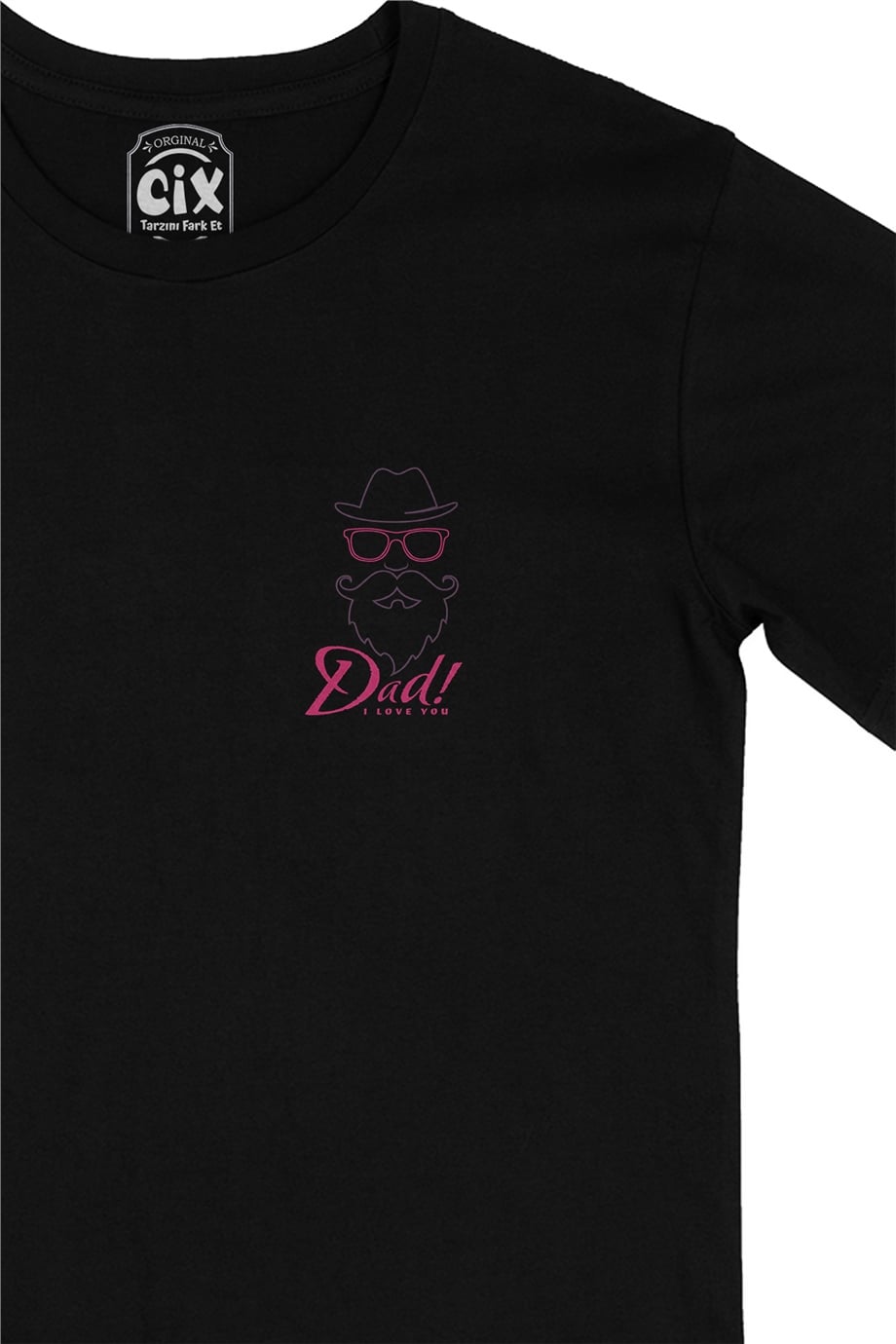 I Love Dad Babalar Günü Cep Logo Tasarımlı Siyah Tişört