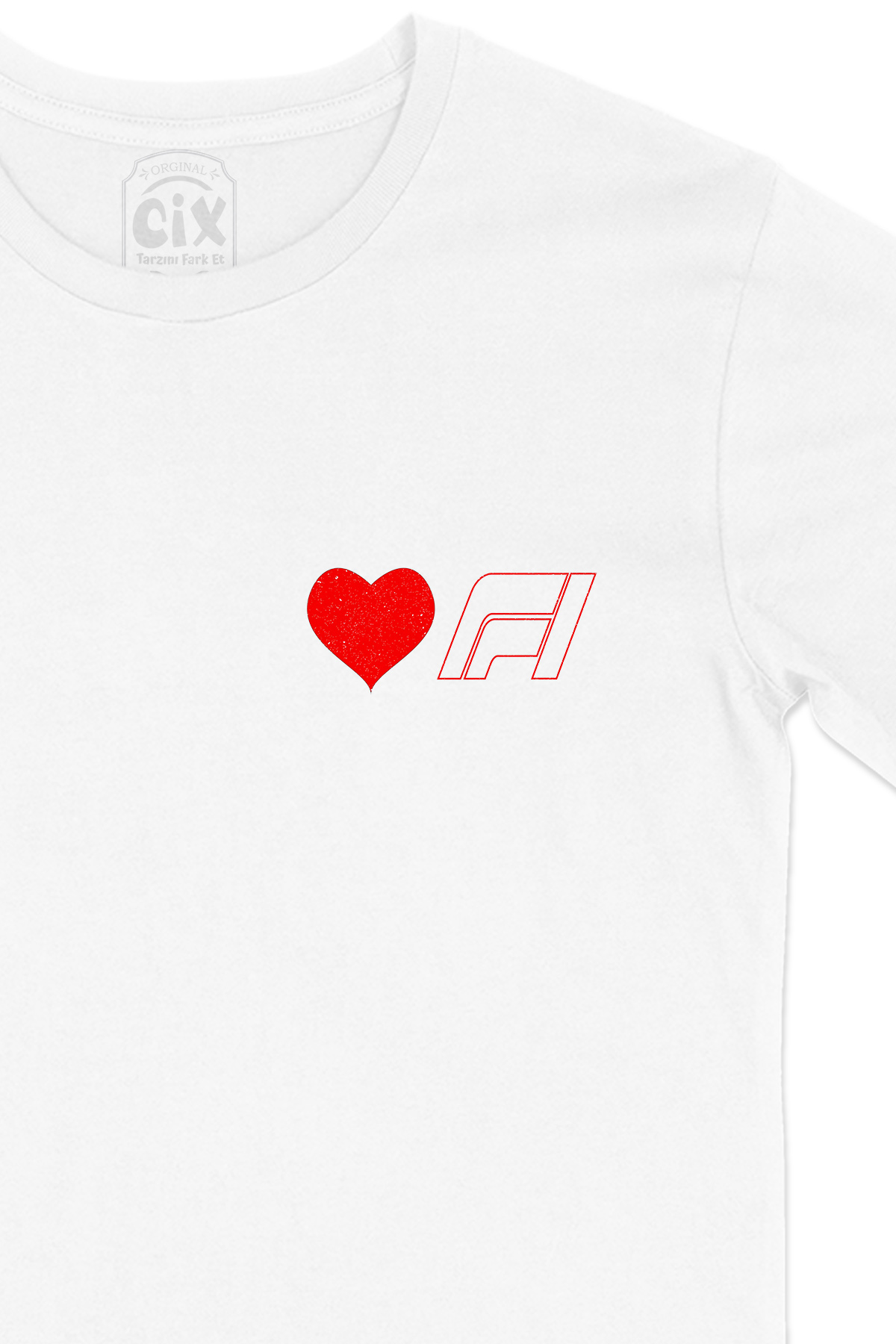 I Love F1 Cep Logo Tasarımlı Beyaz Tişört