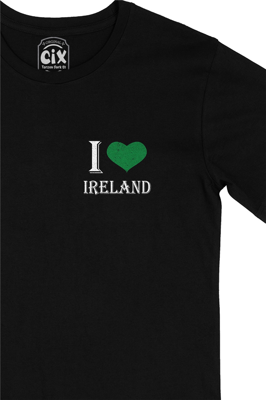 I Love İrlanda Cep Logo Tasarımlı Siyah Tişört