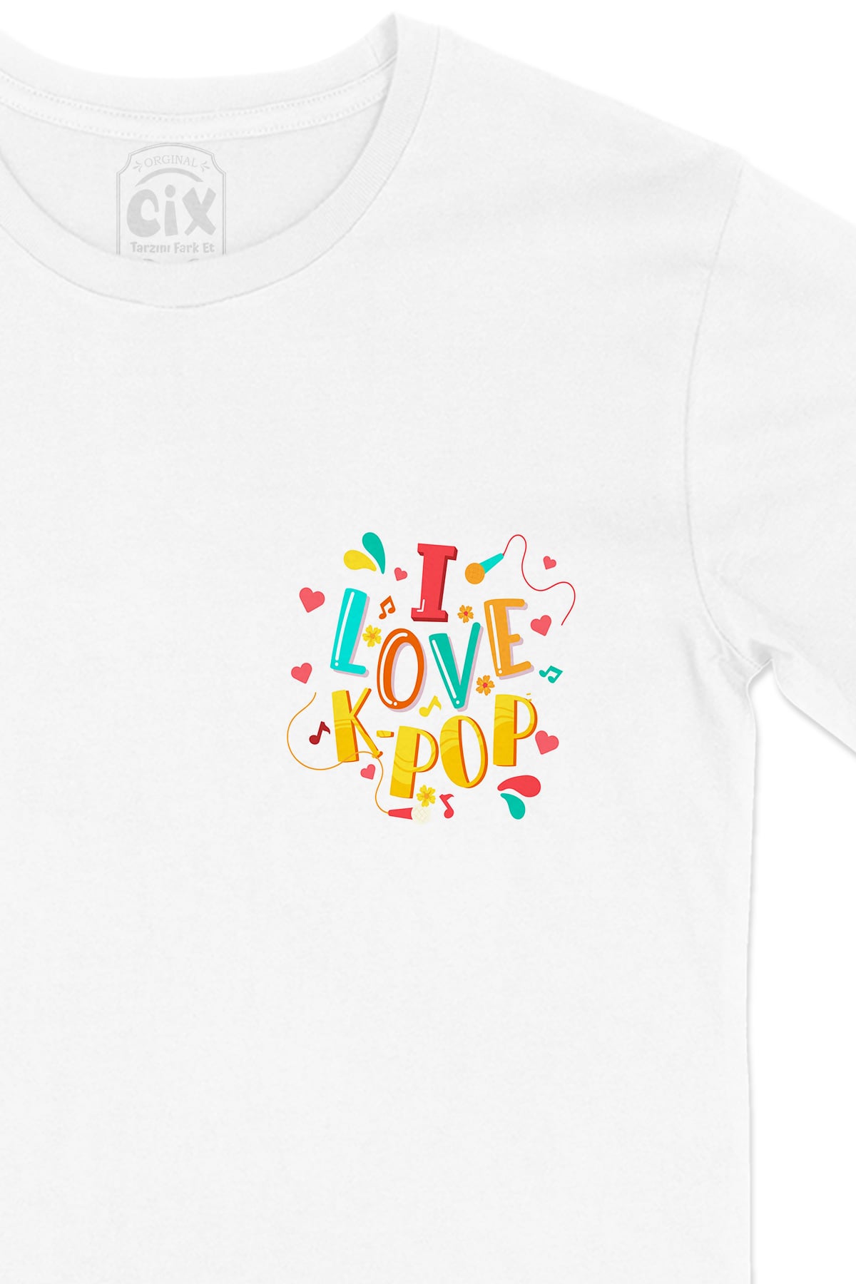 I Love K Pop Cep Logo Tasarımlı Beyaz Tişört