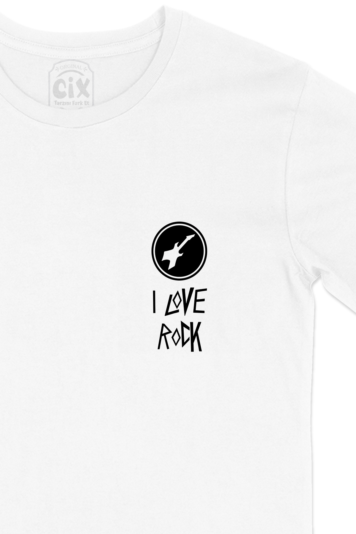 I love Rock Cep Logo Tasarımlı Beyaz Tişört