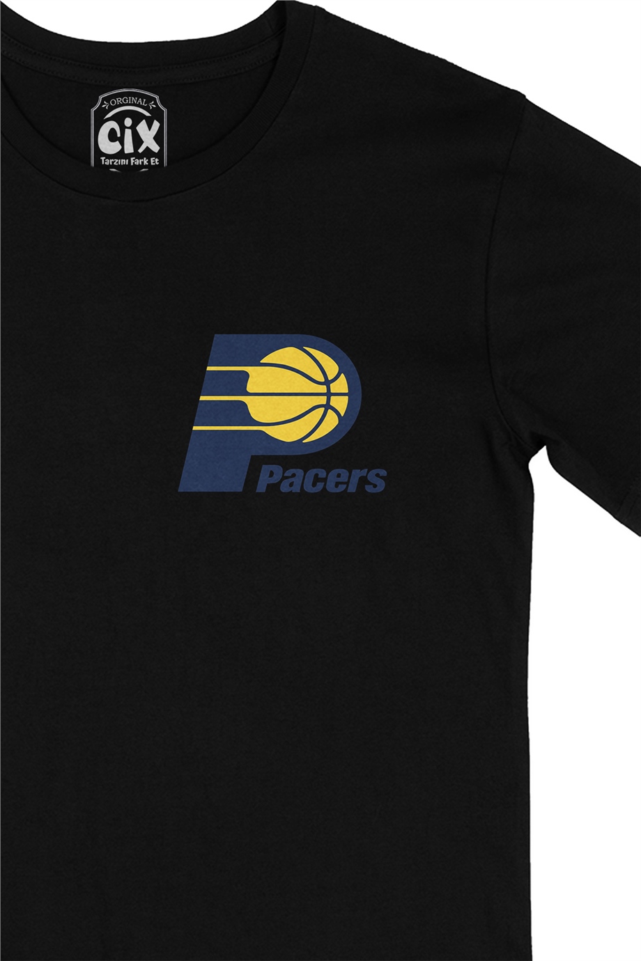 Indiana Pacers Cep Logo Tasarımlı Siyah Tişört