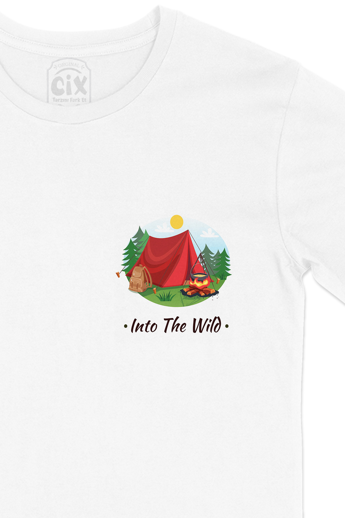 Into The Wild Cep Logo Tasarımlı Beyaz Tişört