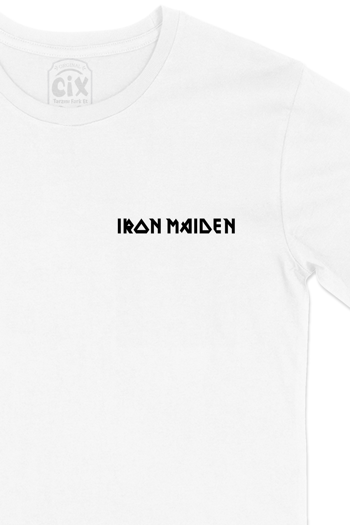Iron Maiden Cep Logo Tasarımlı Beyaz Tişört