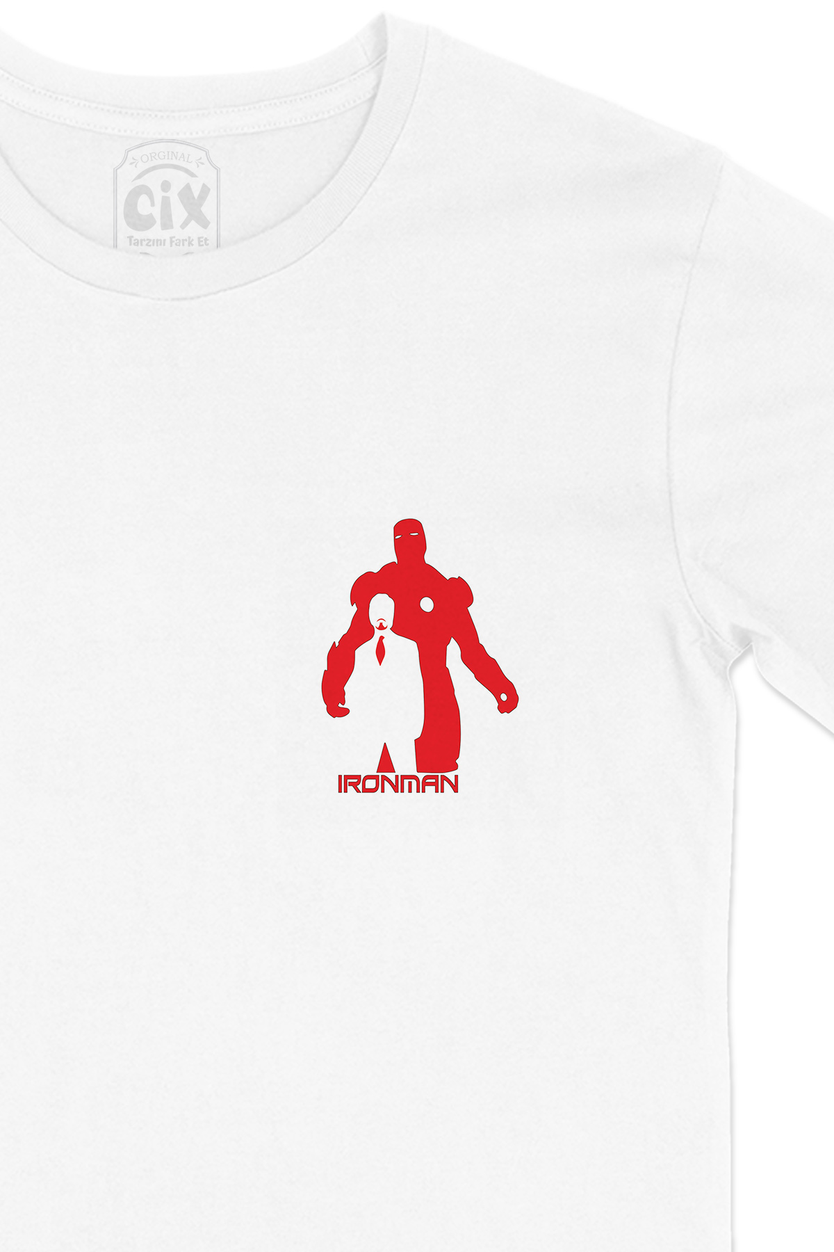 Iron Man Cep Logo Tasarımlı Beyaz Tişört