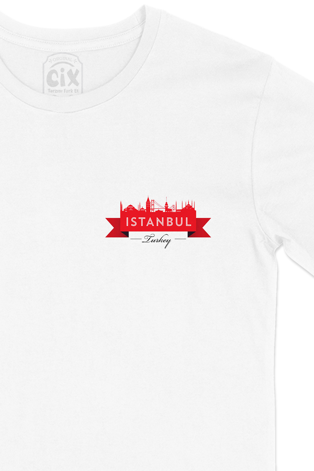 İstanbul Tasarımlı Cep Logo Tasarımlı Beyaz Tişört