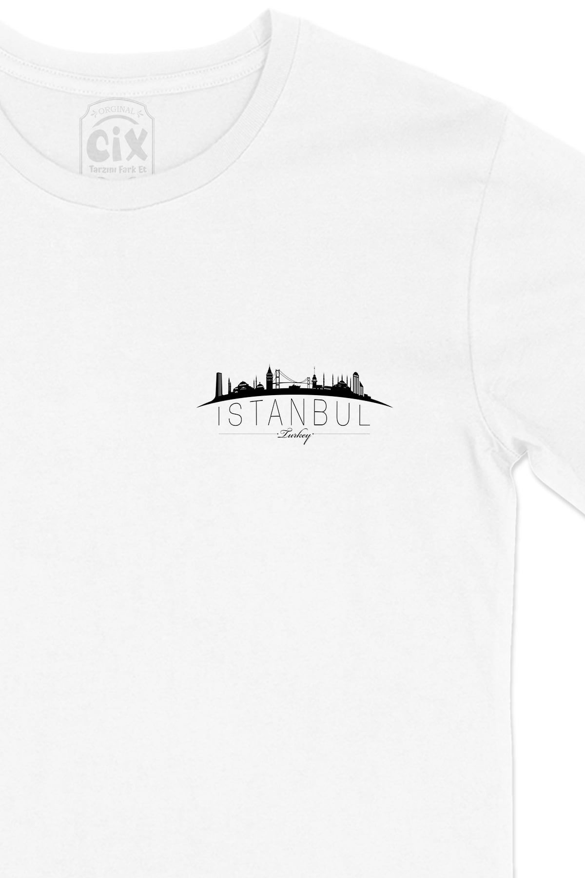 İstanbul Turkey Cep Logo Tasarımlı Beyaz Tişört