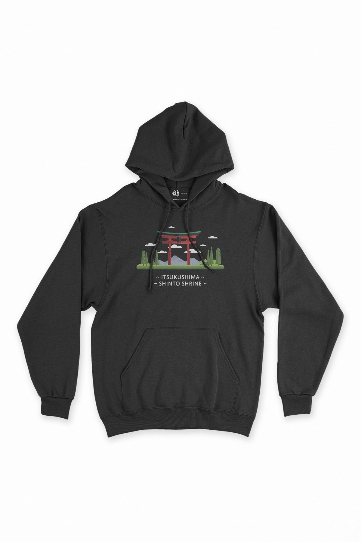 Itsukuşima Tapınağı Siyah Kapşonlu Sweatshirt Hoodie