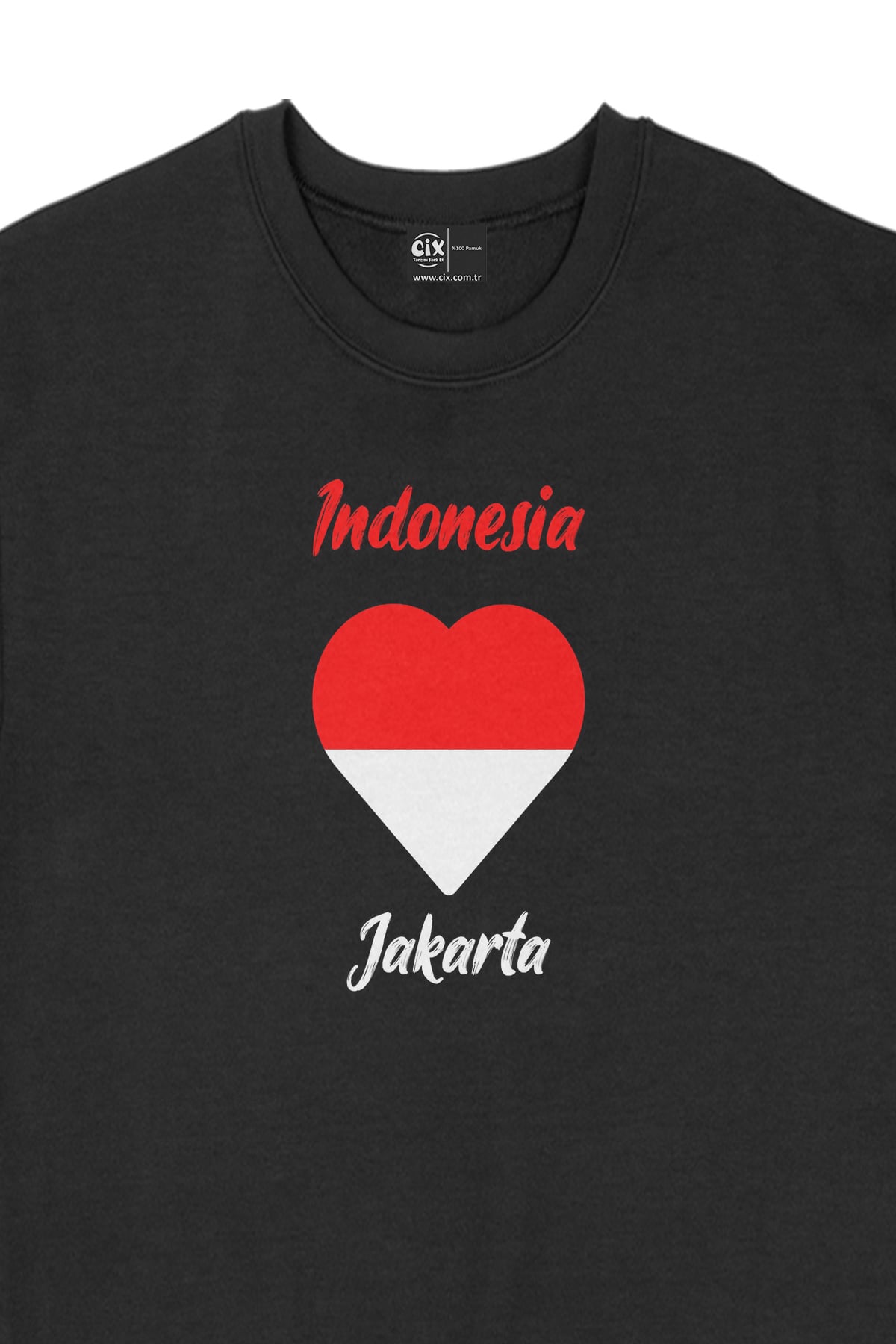 Jakarta Endonezya Bayraklı Kalpli Siyah Sweatshirt