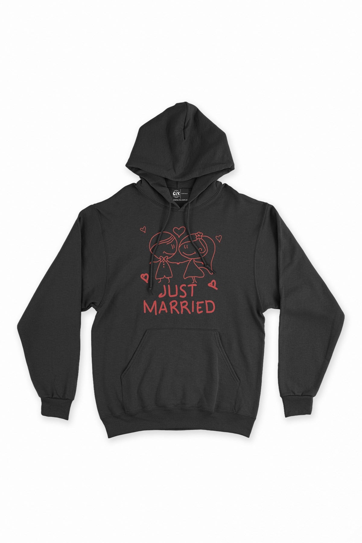 Just Married Siyah Kapşonlu Sweatshirt Hoodie