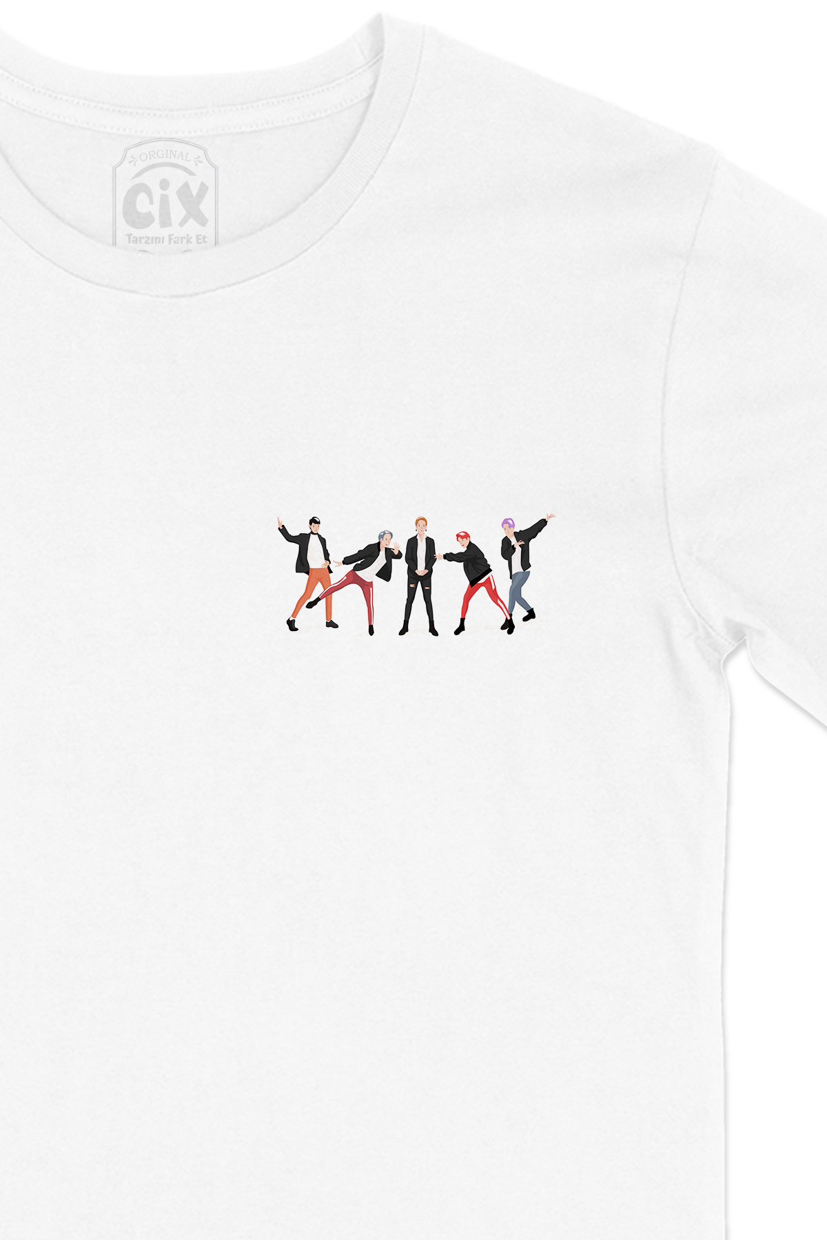 K-Pop Boys Cep Logo Tasarımlı Beyaz Tişört