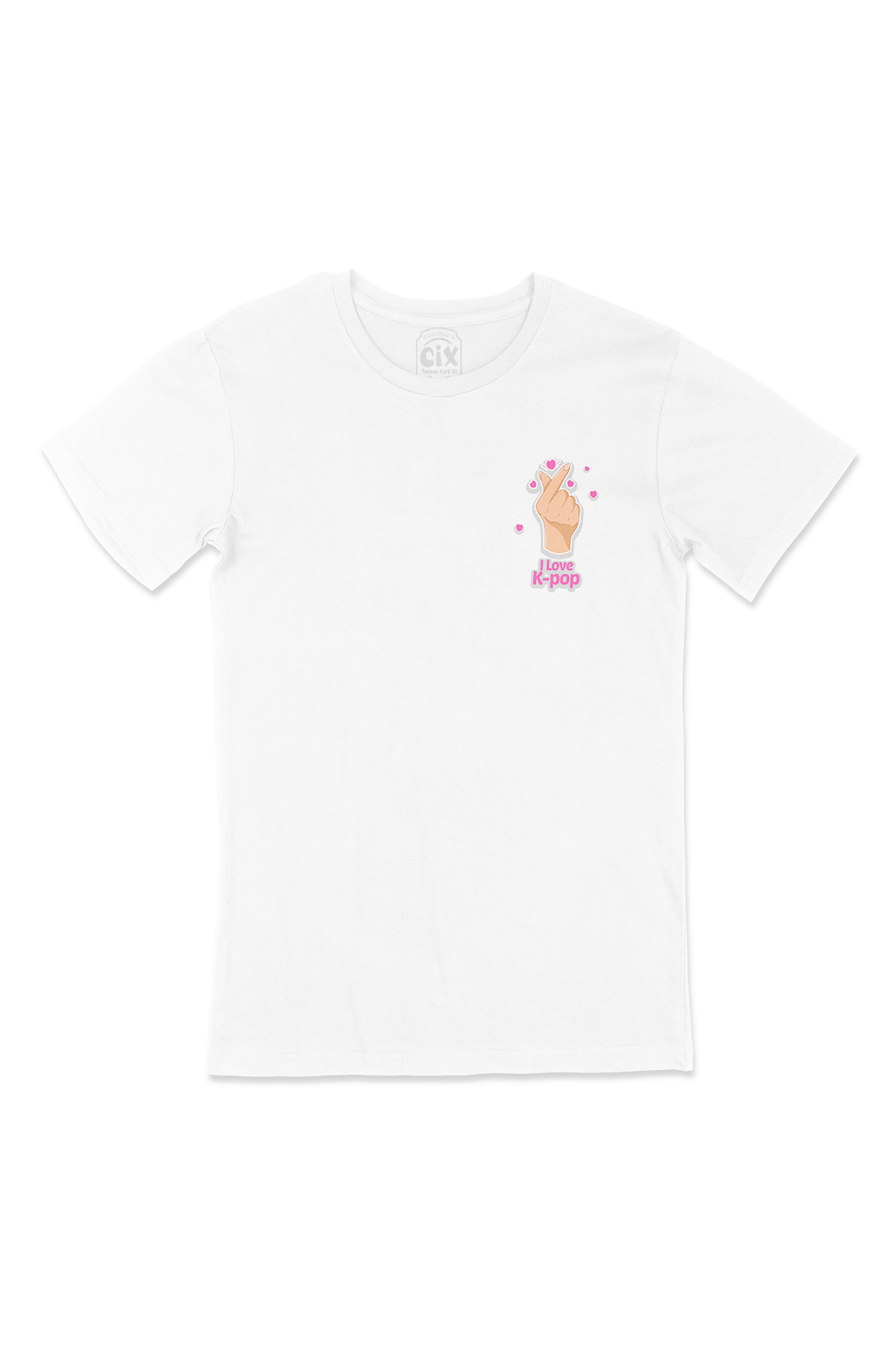K Pop Finger Heart Cep Logo Tasarımlı Beyaz Tişört