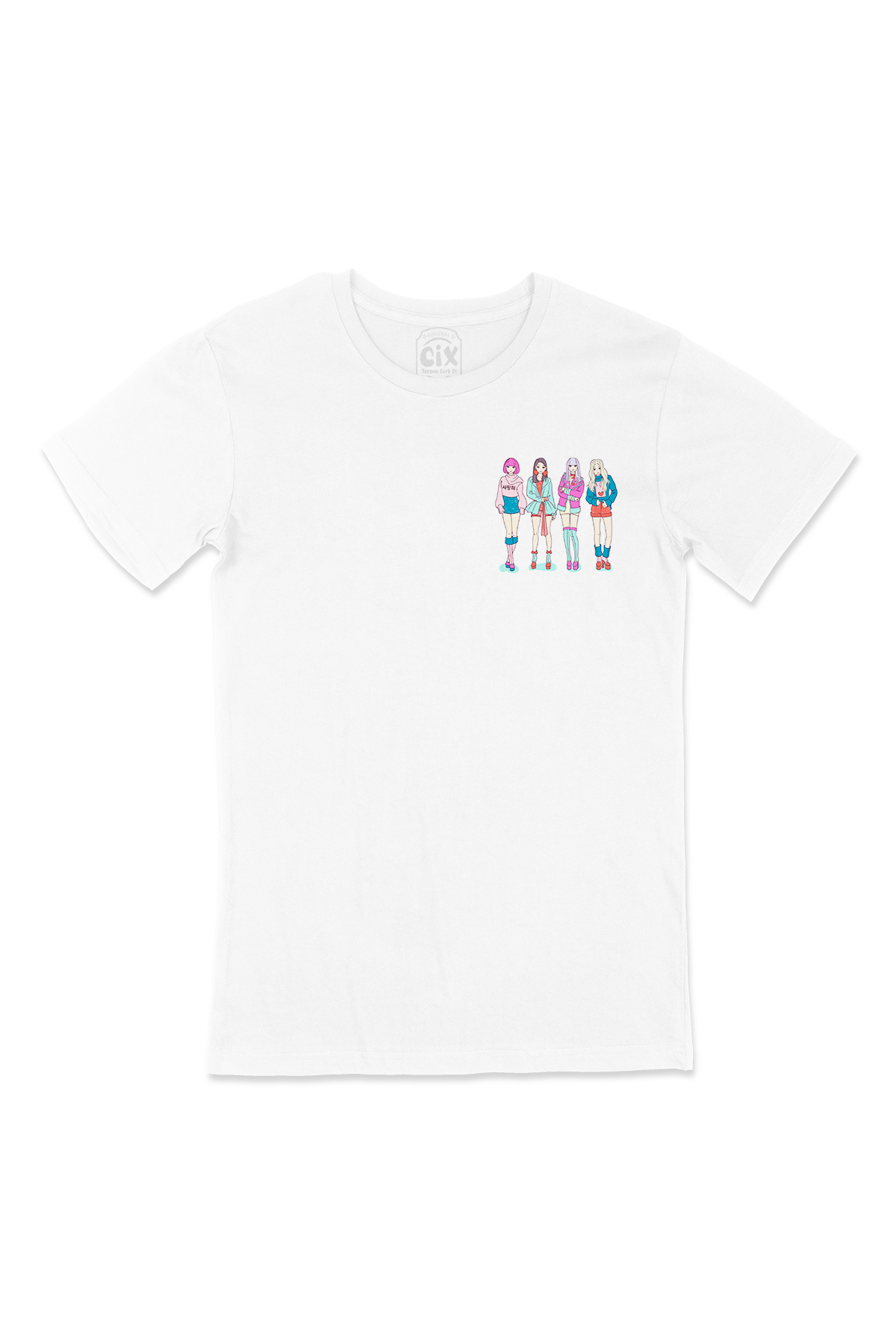 K-Pop Girls Cep Logo Tasarımlı Beyaz Tişört
